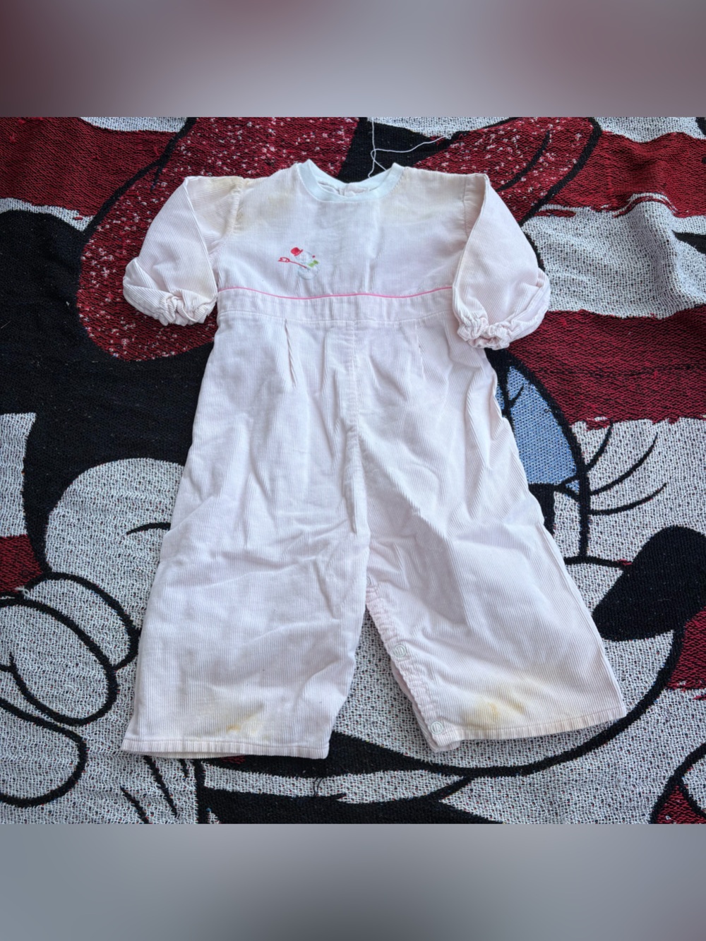 VINTAGE PINK CORDUROY EMBROIDERED SNOWMAN SNOW SUIT OUTFIT SIZE 12 MONTHS